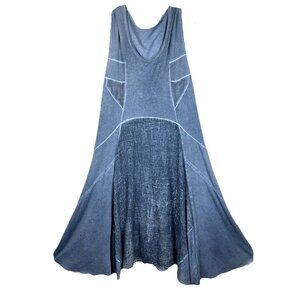 L Lauren Vidal Blue Lagenlook A-line Dress Beach Summer Seamed Tank